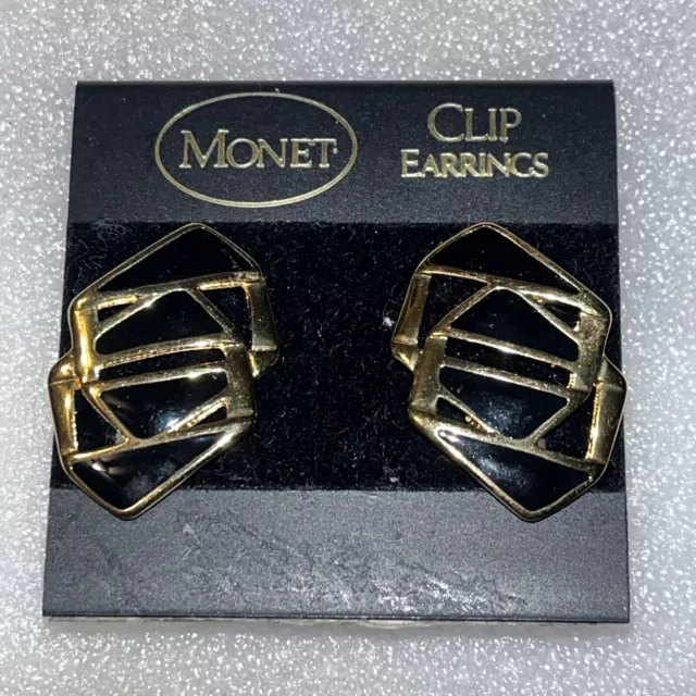 Monet Gold Tone Enamel Clippn Earrings