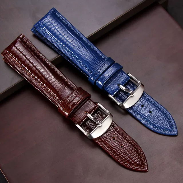 Lizard Grain Quick Release Leather Replacement Watch Band Strap Steel Buckle'