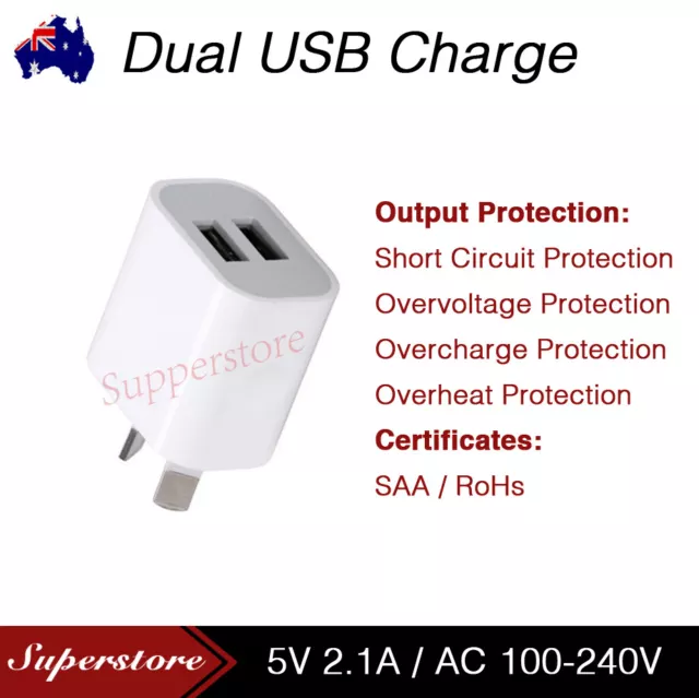 5V 2.1A Dual USB Wall Charger AU Universal Home Travel Power Adapter Plug