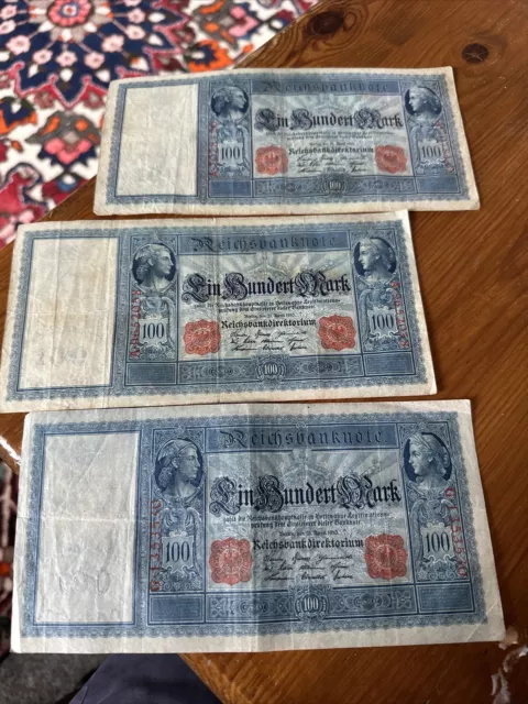3  1910 Germany 100 Mark Note German Empire Reichsbanknote
