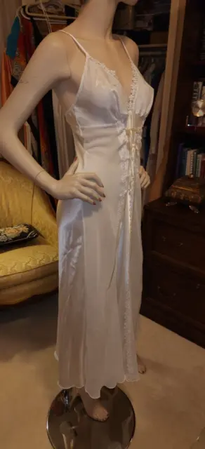 NBB LINGERIE M Bridal White Satin/Chiffon Nightgown Corset Style Lace ...