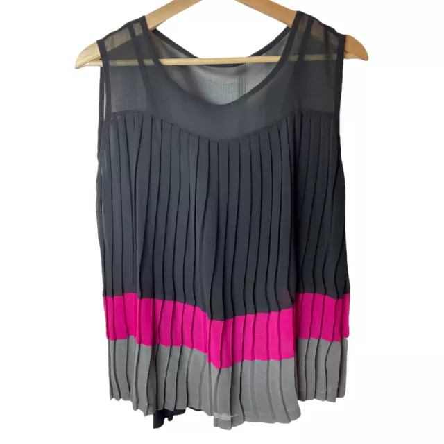 Design History Black Multicolor Sleeveless Pleated Top Women's Size S