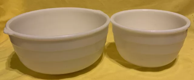 Vintage Pair General Electric GE White Milk Glass Ribbed Mixing Bowls B3