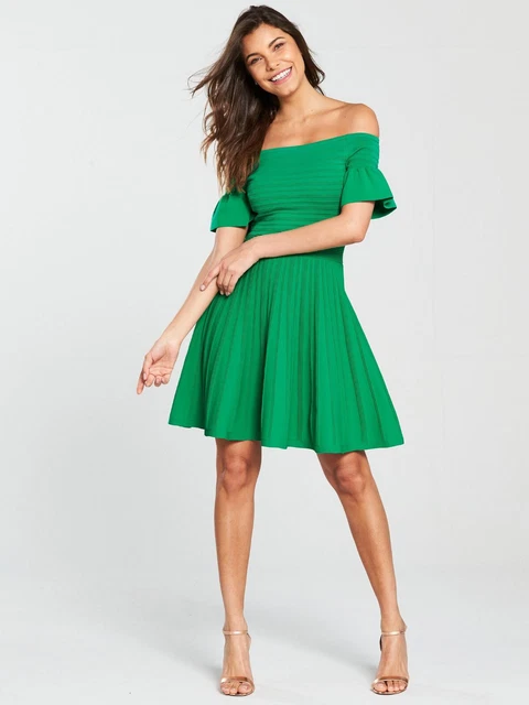 TED BAKER CRIPTUM Bardot Frill Knitted Skater Dress Size 3 UK 12 Royal Blue 79.95 PicClick UK