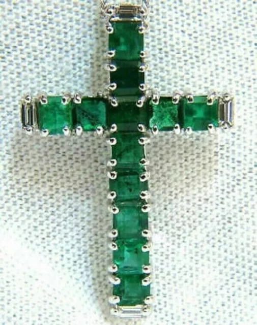 3Ct Emerald Cut Simulated Green Emerald Cross Pendant In 14k White Gold Plated 3