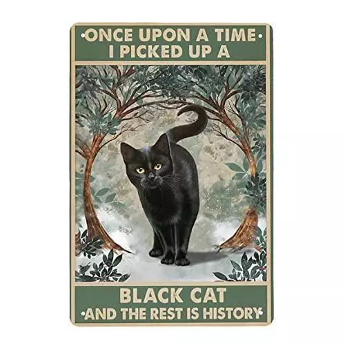 Vintage Metal Tin Sign Once Upon a Time I Picked Up a Black Cat and The Rest is