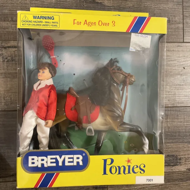 Retired Breyer #7001 Bay Horse and Rider Set Haired Dapples Ponies Saddle