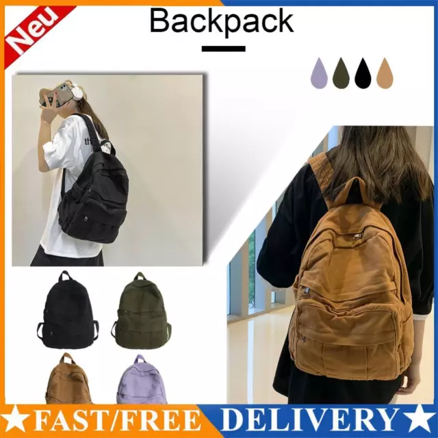 Women Simple Girls Teen Backpack Solid Color College Student Bag Travel Knapsack