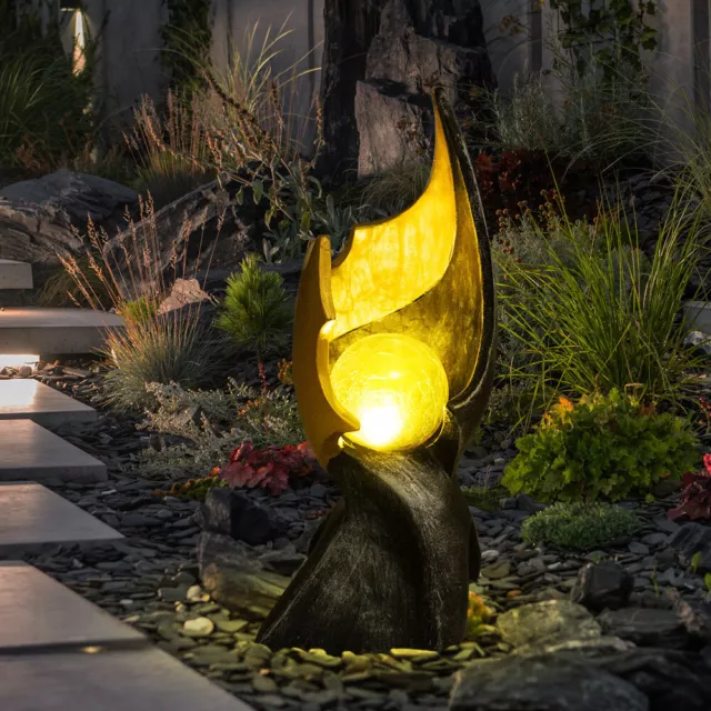 LED Deko Lampe Flammen Skulptur Feuer-Effekt Garten Figur Außen Leuchte SOLAR