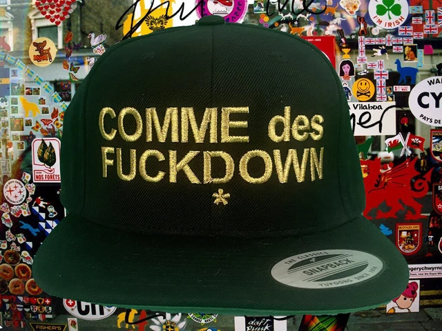 VINTAGE COMME DES Fuckdown bestickte schwarze Kappe FlexFit Yupoong ...