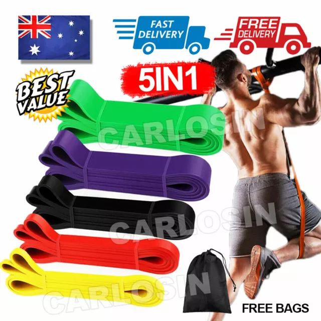 Set of 5 Heavy Duty Resistance Band Loop Power Gym Yoga Exercise Fitness Workout