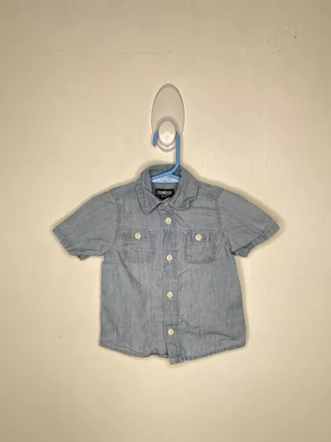 Oshkosh Chambray Button Up Shirt Baby Boys Size 12 Months Short Sleeve Blue