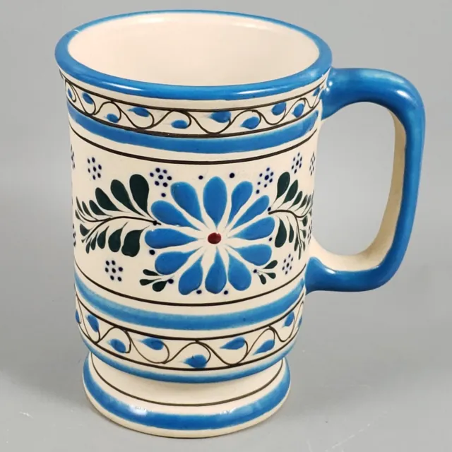 Mexican Talavera Folk Art Pottery Hand Painted Floral Pedestal Mug