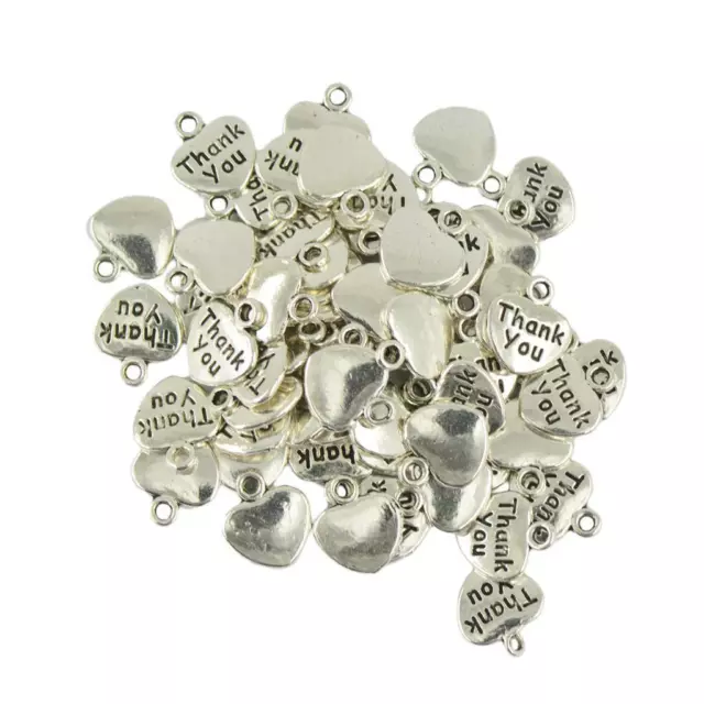 50 Merci Breloques Coeur Pendentifs Pour Bracelet Collier Fabrication De Bijoux