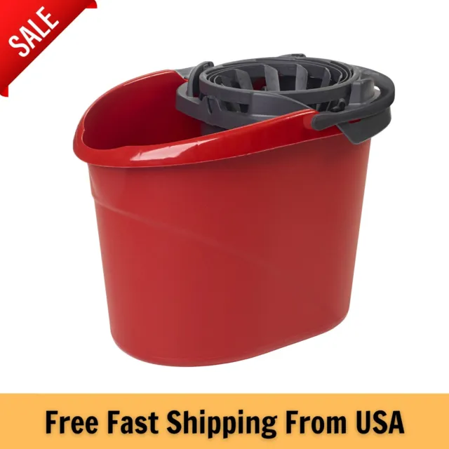 QuickWring Bucket, 2.5 Gallon Mop Bucket with Wringer, Red