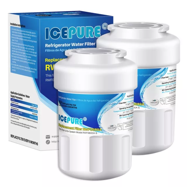 ICEPURE Replacement For GE MWF SmartWater MWFP GWF Fridge Water Filter 2 PACK