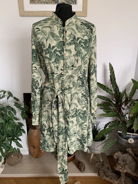 ZARA GREEN TROPICAL Jungle Print Dress Floral Woods Leaf Mini Button Up -  Large 13.19 - PicClick UK