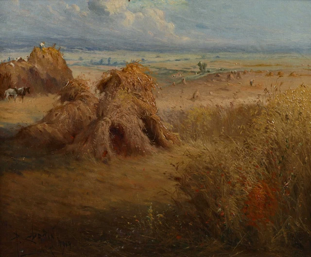 Ilegible Firmado Clarin Pintura Al Óleo Antiguo De 1919 Heugarben Francia Pferde