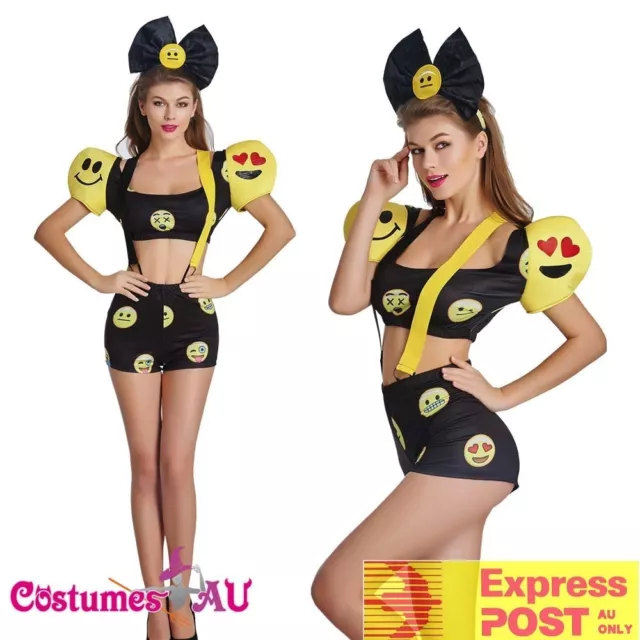 Ladies Happy Face Emoji Dress Halloween Party Fancy Dress Costume Outfit