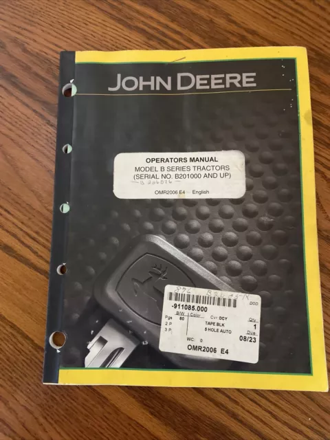 John Deere Model B Tractors Operators manual OMR2006