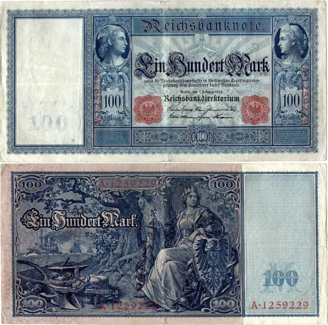 Reichsbanknote 100 Mark 1908 Berlin Reichsbank DEU-32 Ro.35 P-35 SEHR SELTEN