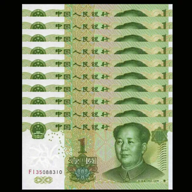 Chinese 1 Yuan RMB Banknote China Currency Chairman Mao 1999 Lot of 10 Pcs UNC