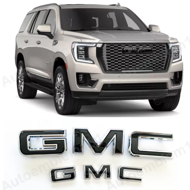 2021-2023 GMC Yukon Yukon XL GM Front & Rear Chrome Black Emblem Kit 84729912