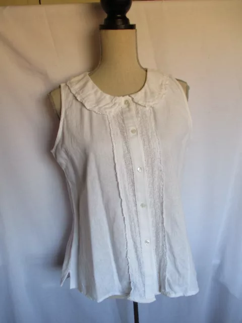 April Cornell Top M Cottage Blouse Sleeveless White Button up Peter pan collar April Cornell Top M Cottage Blouse Sleeveless White Button up Peter pan collar