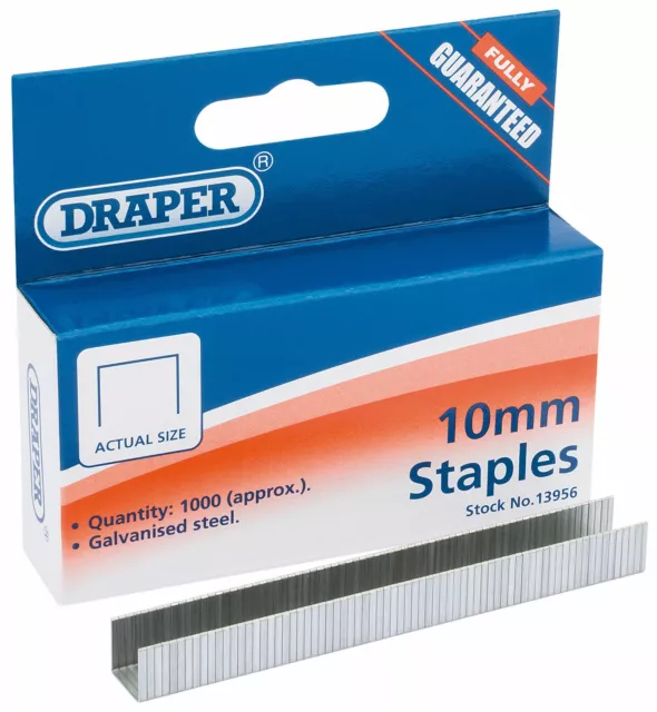 1000x Draper Tools DIY Heavy Duty Stapler Gun Tacker Clips Staples - 10mm