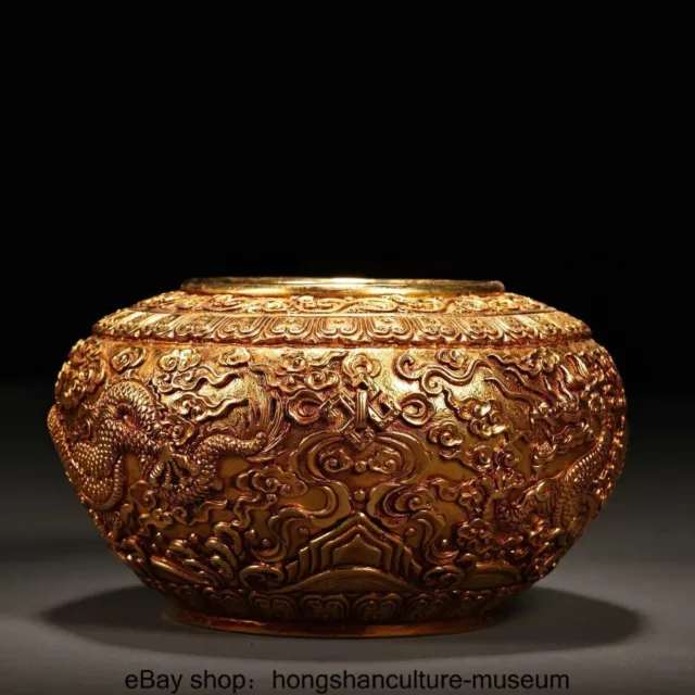 5.2 "Collectible Old Chinese Dynasty Copper Gilding Carved Jubaolong jar