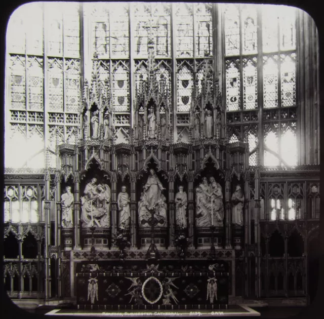 Glass Magic Lantern Slide REREDOS GLOUCESTER CATHEDRAL C1890 VICTORIAN PHOTO