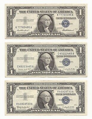 AU/CU 1957 1957-A 1957-B $1 Silver Certificate Trio Set One Note Each Series