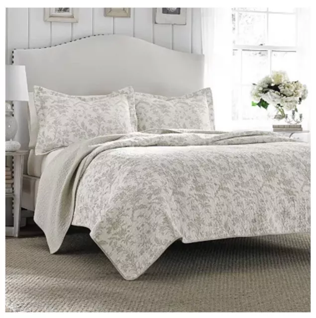 Laura Ashley Home Amberley Toile 3pc Cotton Quilt Set King New