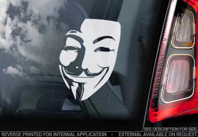 Anonymous Mask - Car Window Sticker - V for Vendetta Guy Fawkes Hacker Face