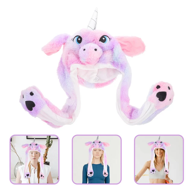 Loiahoer Moving Bear Ears Hat - Plush Black & White Novelty Cap With Jumping Ears, Fun Gift