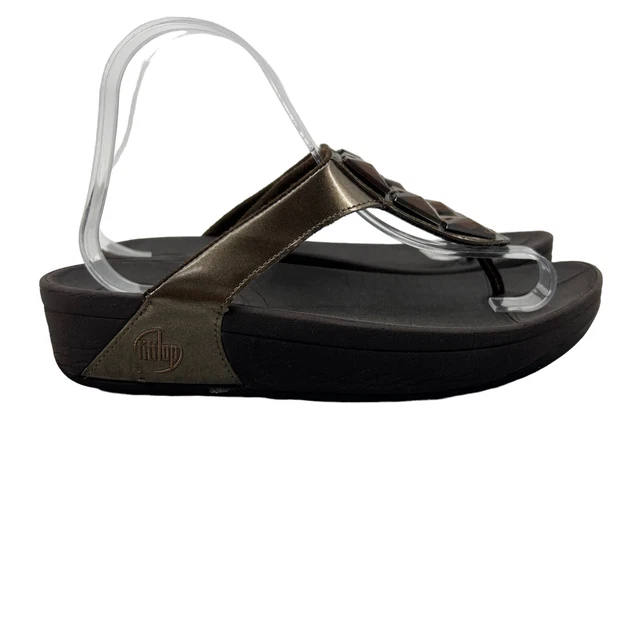 FitFlop Pietra Sugar Sandal Womens 8 Brown Bronze Gems Studded Thong Platform