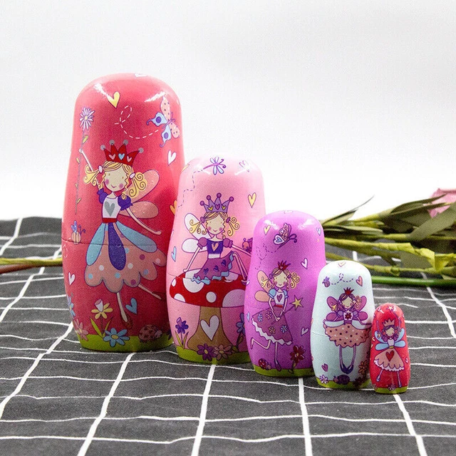 Children Matryoshka Russian Dolls New Kids Wooden Wishing Doll Angel Nesting UK