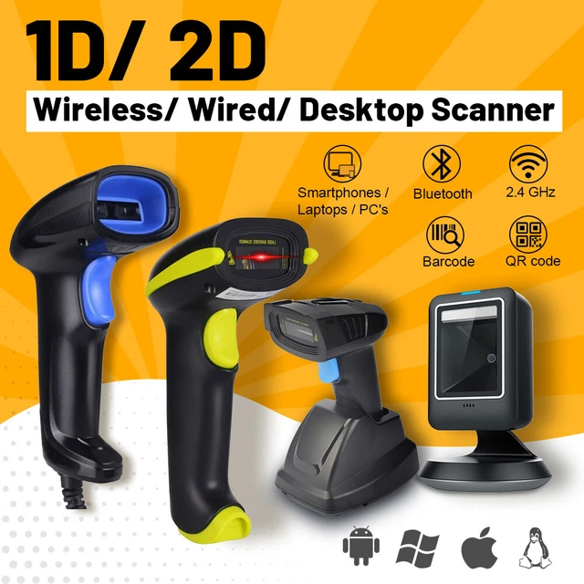 WIRELESS BARCODE SCANNER QR Code 1D 2D Bluetooth USB Wired Handheld for ...