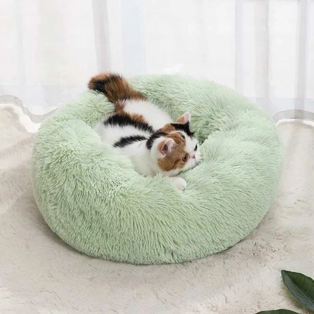 Donut Plush Pet Dog Cat Bed Fluffy Soft Warm Calming Bed Sleeping Kennel Nest 3
