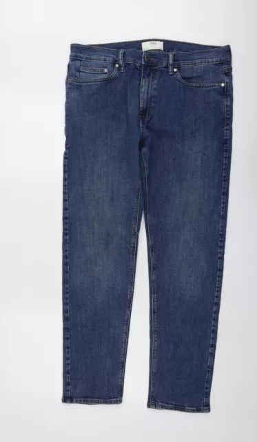 Marks and Spencer Mens Blue Cotton Straight Jeans Size 34 in L31 in Slim Button