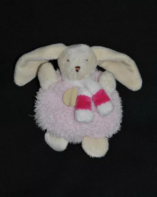 Peluche Doudou Lapin Boule Blanc Rose BABY'NAT BABYNAT Echarpe 15/23 Cm TTBE