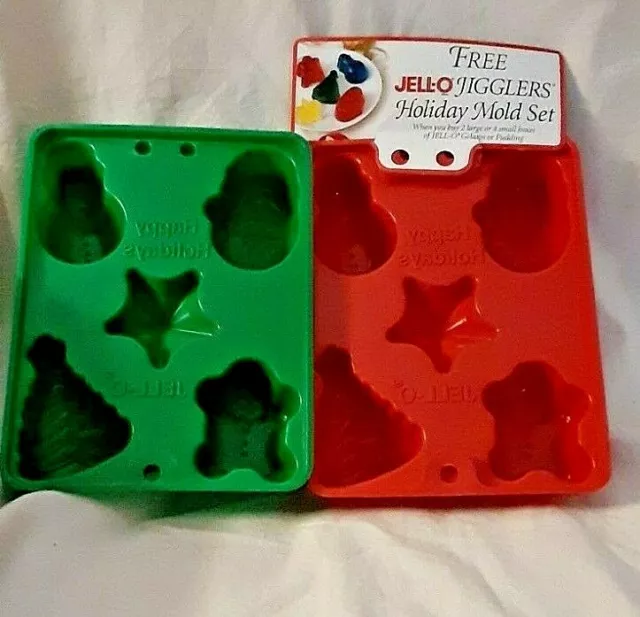 Set of 2 Jello Jigglers Holiday Mold Set Christmas Tree Star Snowman Santa