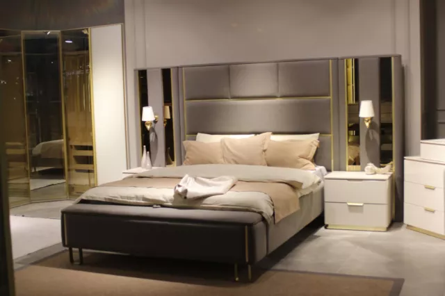 Lit 2x Nachttische 3tlg. Chambre à Coucher Double Design Meuble Bois Neuf Set