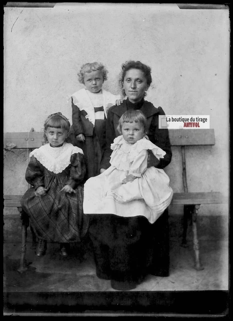 13x18cm Family Kids Mom Negative Black & White Antique Photo Glass Plate
