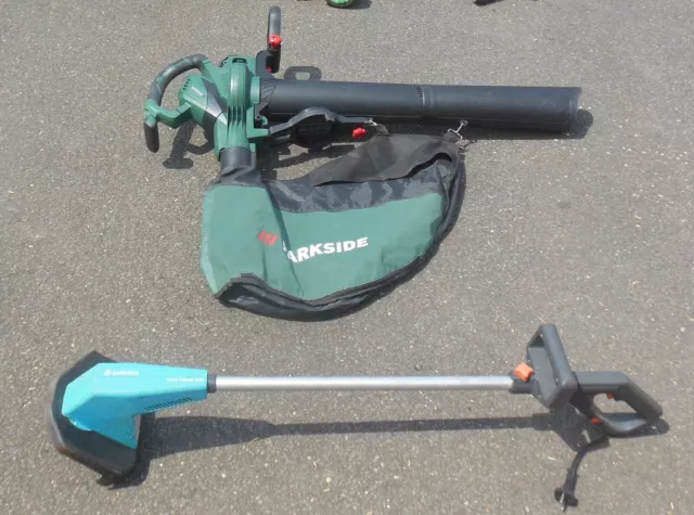 2 Gartengeräte - 1x Gardena Turbo Trimmer, 1x Parkside Laubsauger,