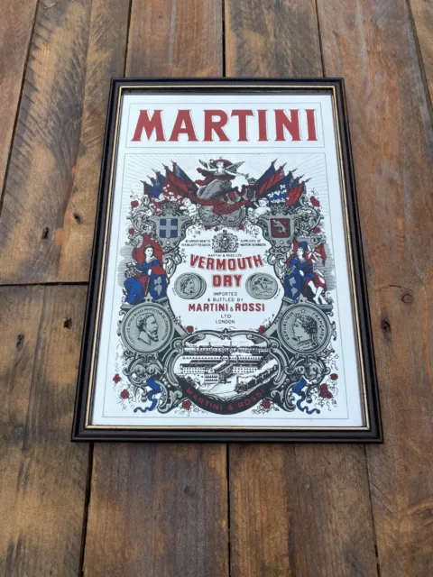 Vintage Martini Vermouth Small Pub/Advertising Mirror - Framed - 32.5 x 22cm