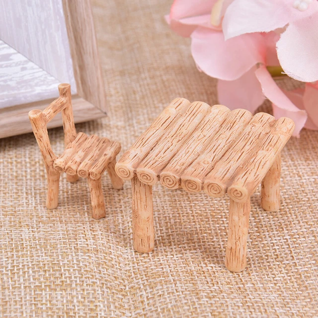 1 Set Fairy Garden Miniature Table Chair Resin Craft Micro Landscape Ornament: