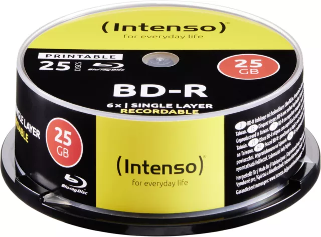 100 Intenso Rohlinge Blu-ray BD-R full printable 25GB 6x Spindel