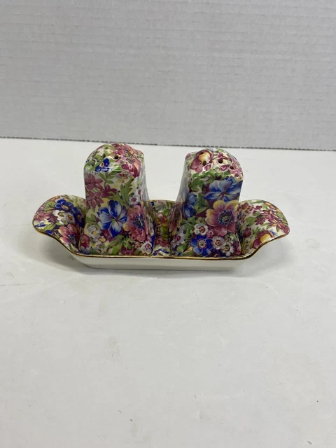 Royal Winton Sunshine Chintz Salt & Pepper Shakers and Tray England