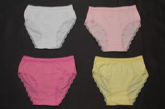 Girl's Underwear Bikini 4 Pair Lace Trim Soft Cotton Panties Assorted Large 8/10